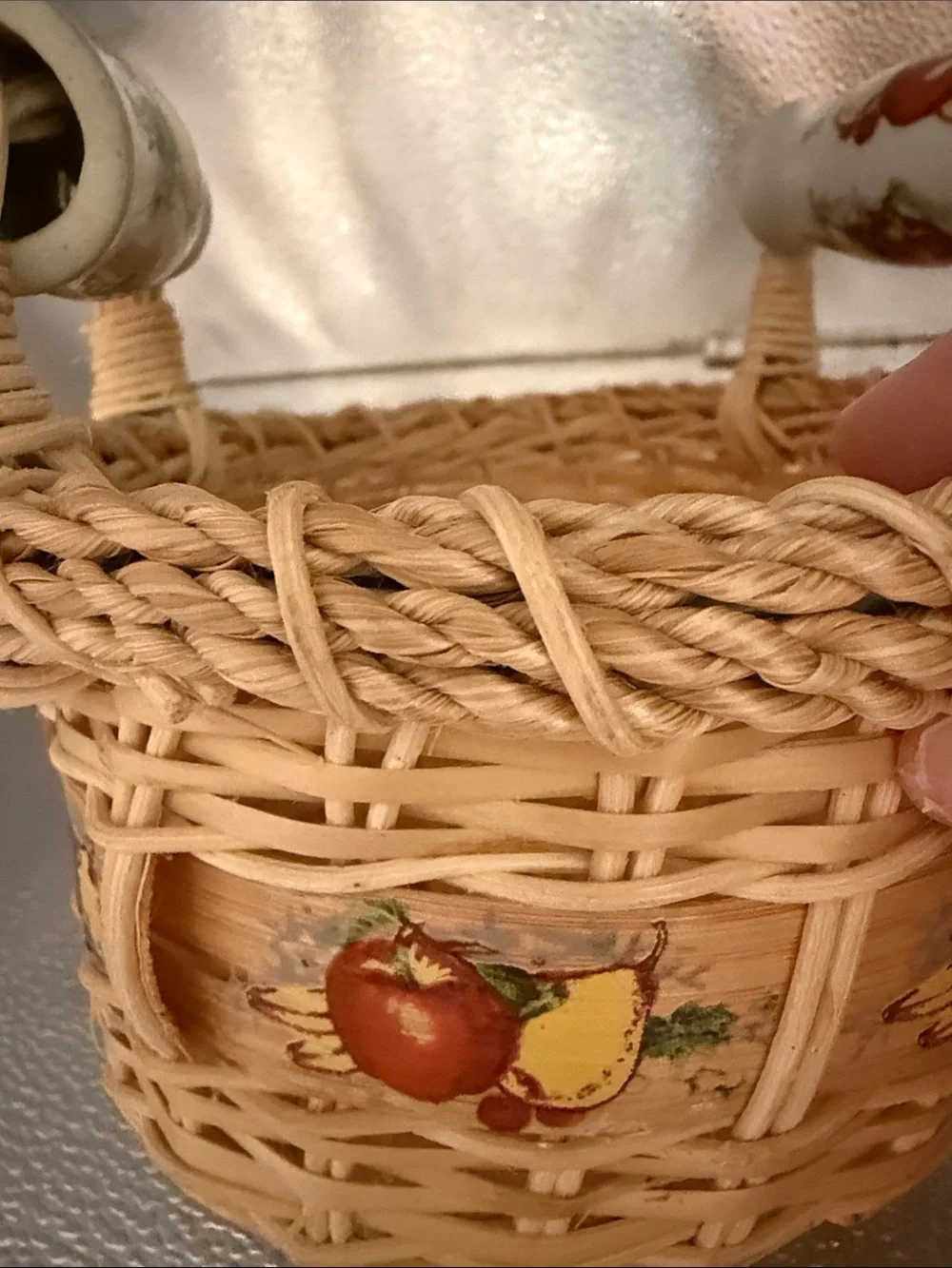 Wicker Fruit Accent Basket with Ceramic Handles
